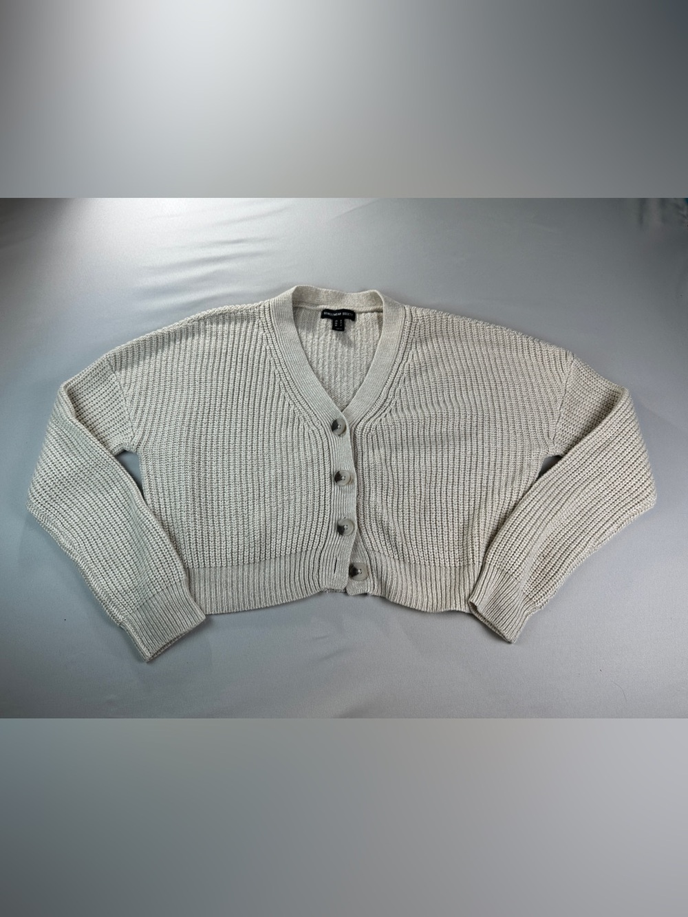Streetwear Society Cropped Button-Front Cardigan Cream Size Small Boho Indie